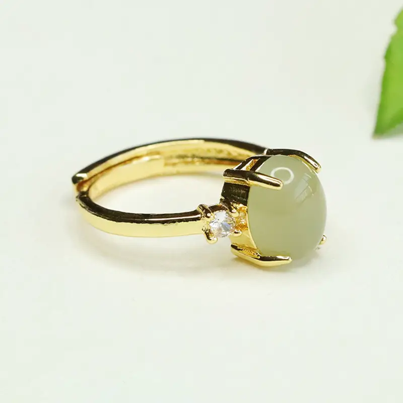 Aiyu Jade Ring with Prong Setting Gold Tone — feature 3
