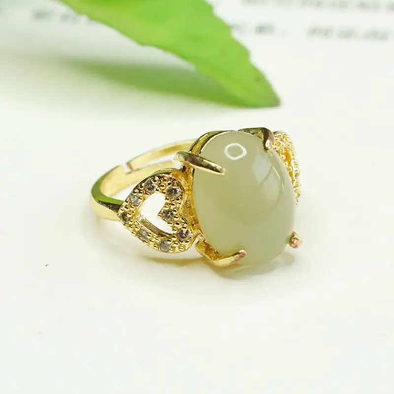 Aiyu Jade Heart Ring with Crystal Set - Image 2