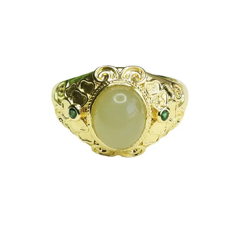 Vintage Gold Jade Ring with Green Gemstones - Image 5