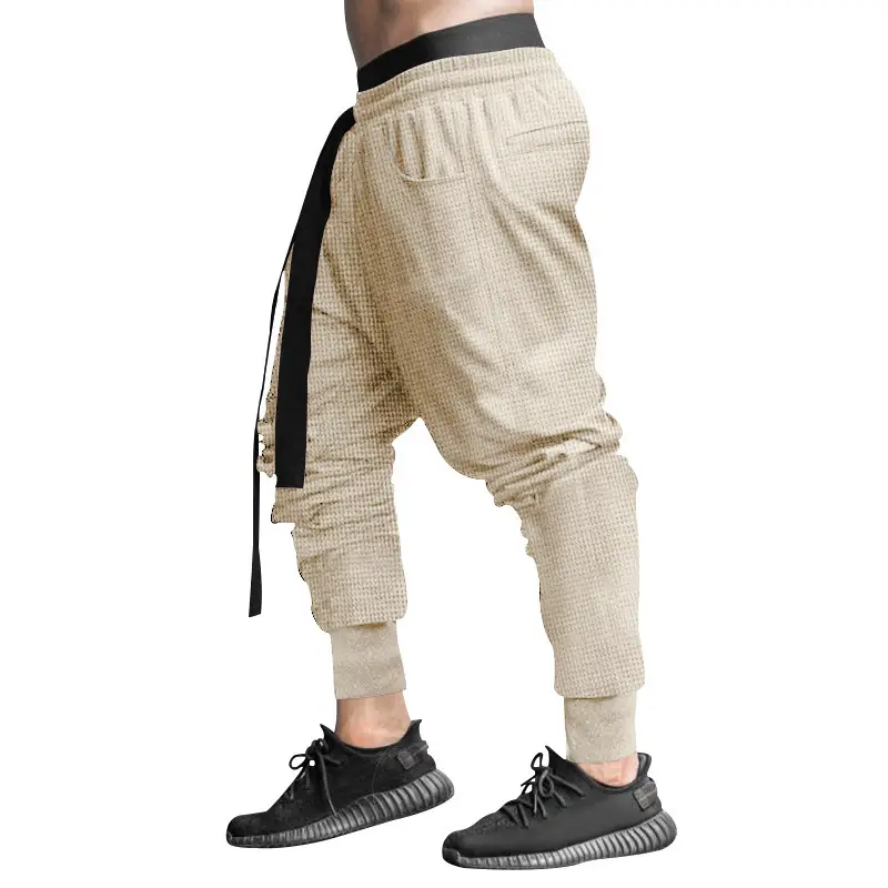 Men Beige Hip Hop Pants Ankle Tied - Image 3