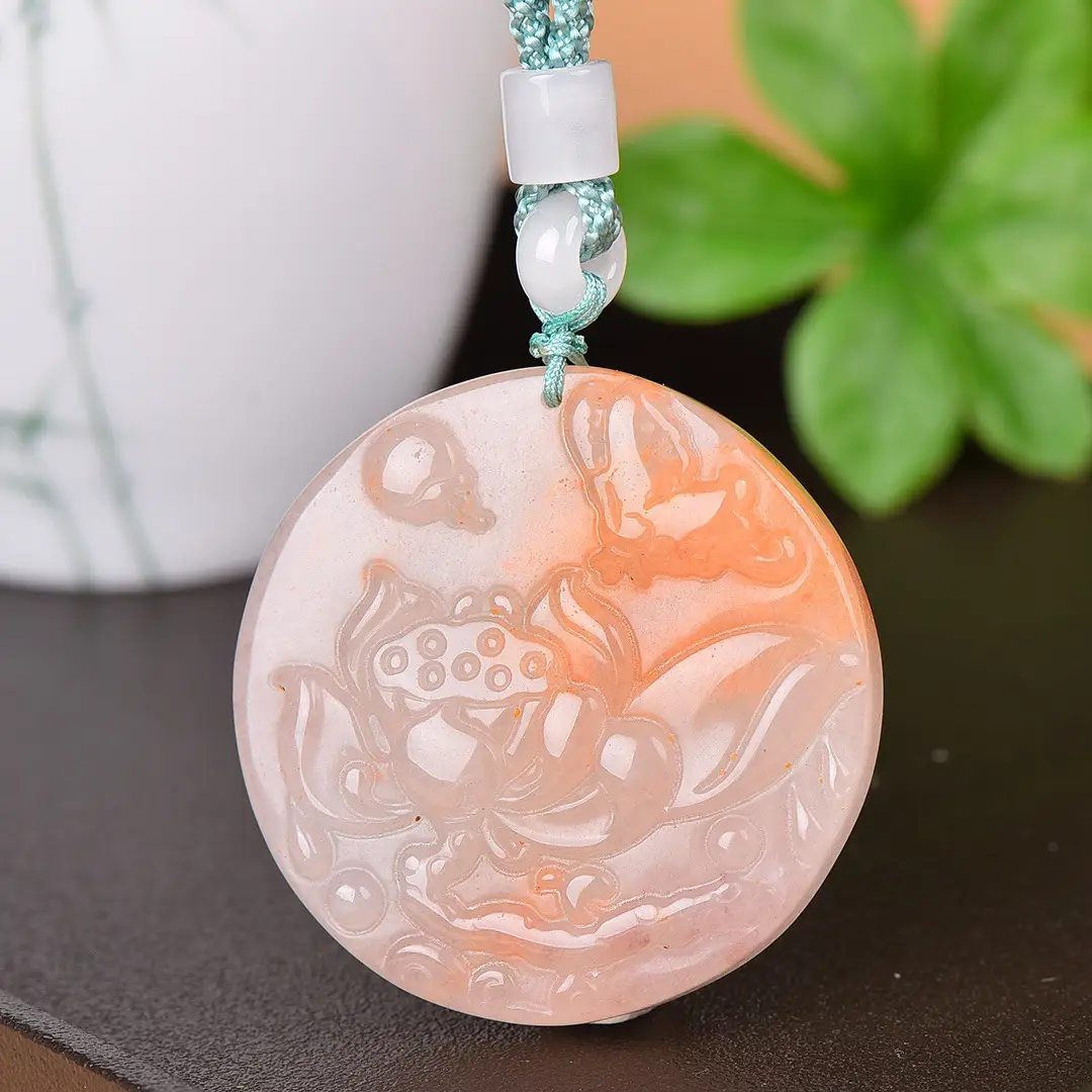 Jade Flower Pendant Gold Plated Necklace - Image 3