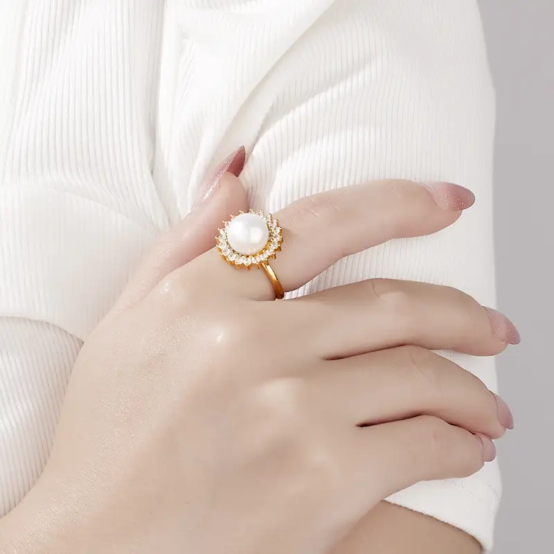 Women's Pearl Open Ring with Gold Plated Design - Image 2