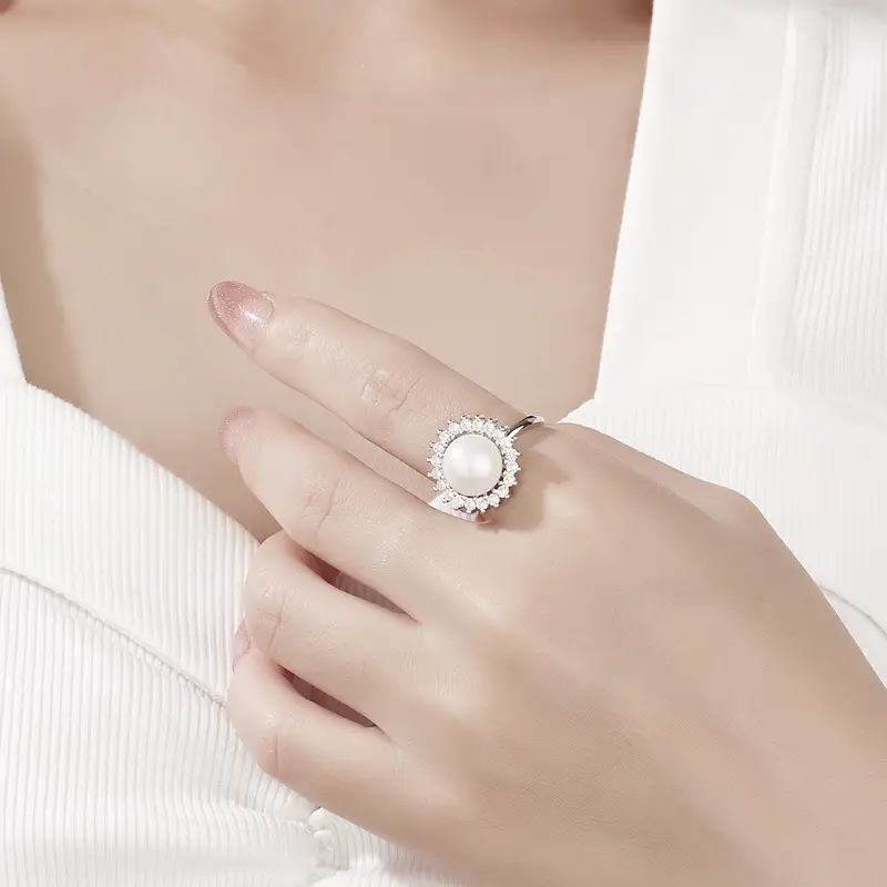 Women's Pearl Open Ring with Gold Plated Design - Image 3