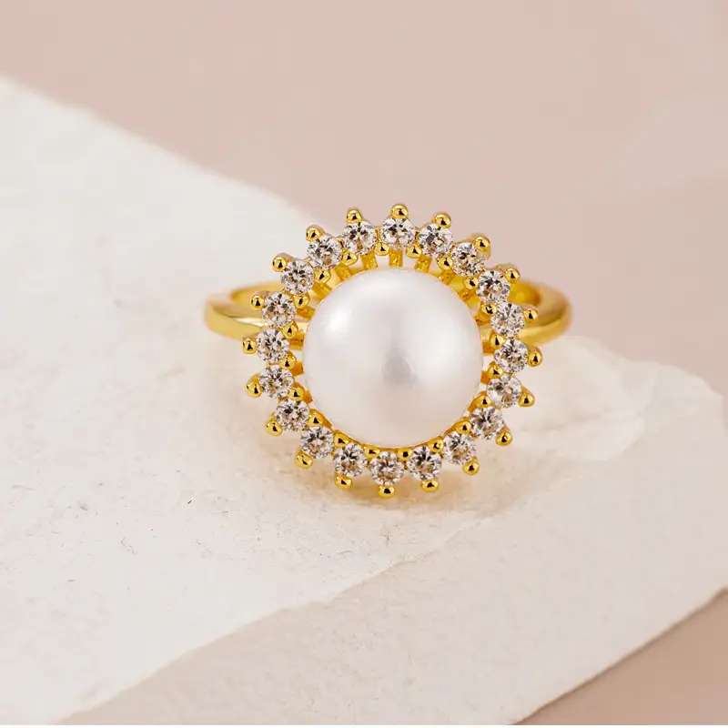 Women's Pearl Open Ring with Gold Plated Design - Image 4