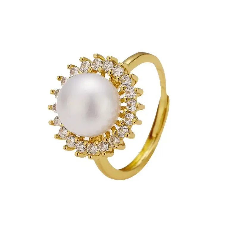 Women's Pearl Open Ring with Gold Plated Design - Image 5