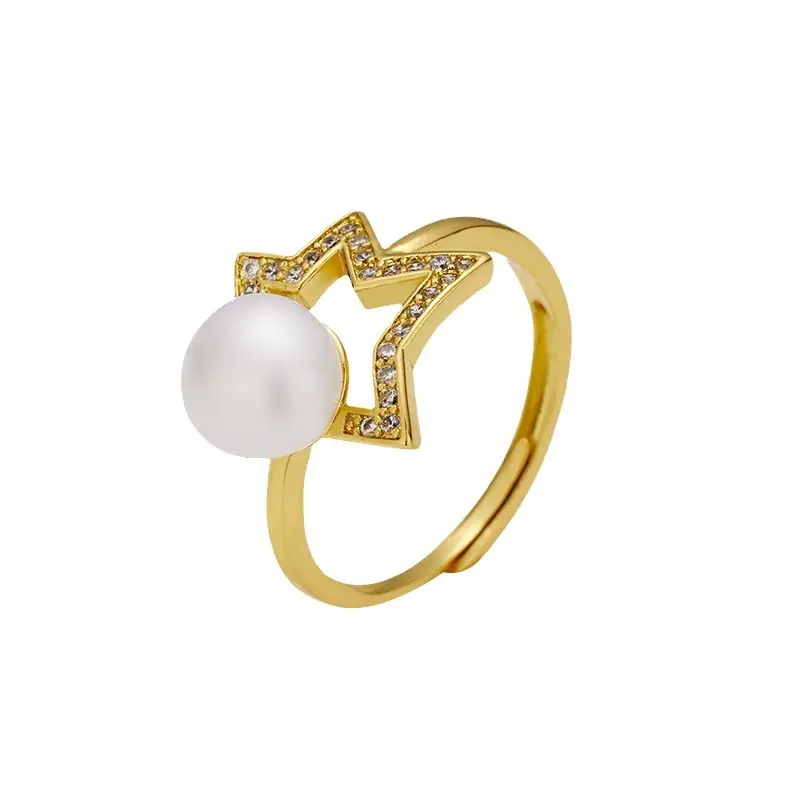 Korean Star Pearl Open Ring for Women Gold Yellow - Image 5