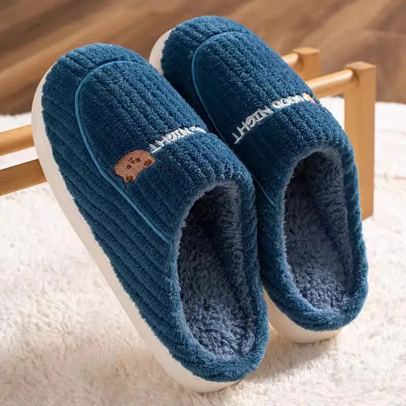 Factory wholesale cotton slippers men's non-slip indoor thickened plush warm couple thick bottom home winter cotton slippers women - Image 8