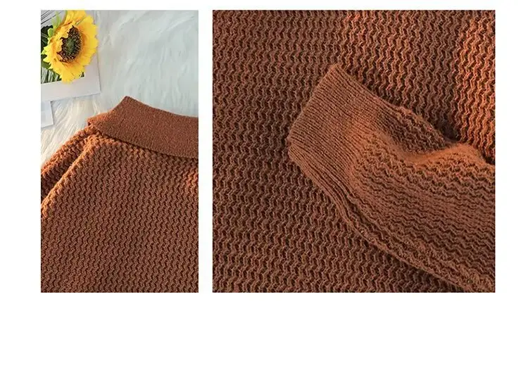 Men's Brown V-Neck Lapel Sweater Loose Fit — feature 19
