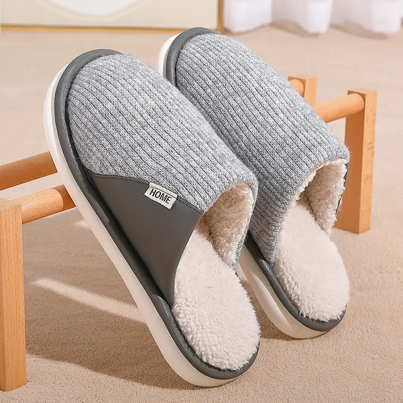 Women Winter Woolen Slippers Gray Non-Slip - Image 2