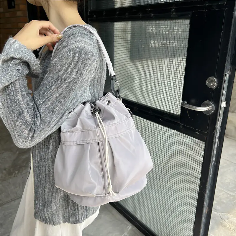 Light Gray Drawstring Underarm Bag for Women - Image 11