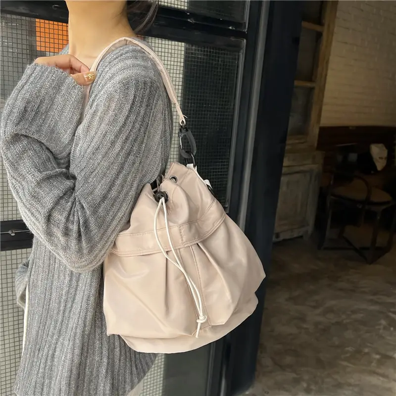 Light Gray Drawstring Underarm Bag for Women - Image 13