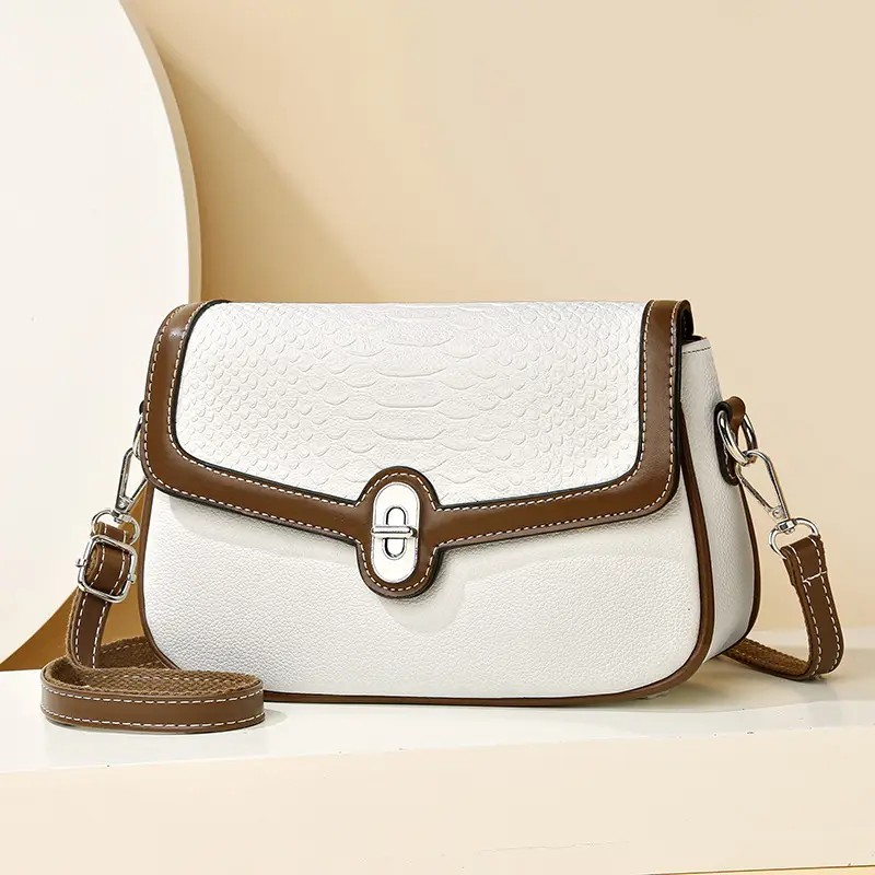 Women's Croc Leather Shoulder Bag Teal Brown - Image 7