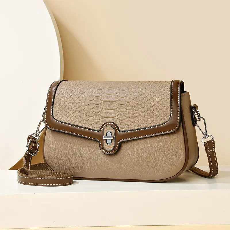 Women's Croc Leather Shoulder Bag Teal Brown - Image 8