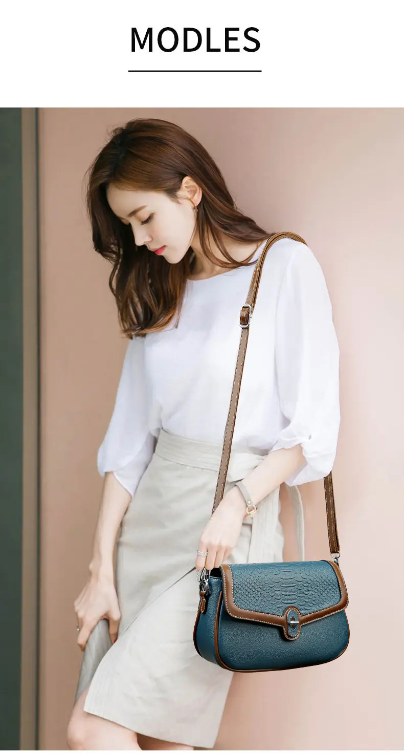 Women's Croc Leather Shoulder Bag Teal Brown — feature 7