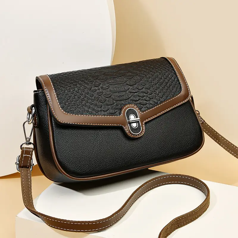 Women's Croc Leather Shoulder Bag Teal Brown - Image 2