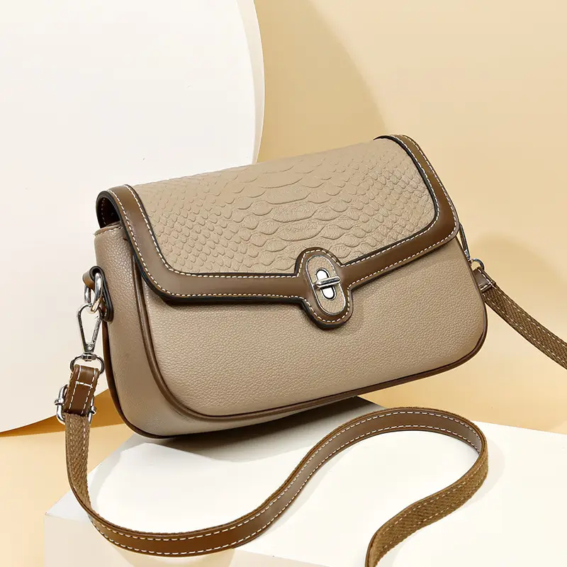 Women's Croc Leather Shoulder Bag Teal Brown - Image 3