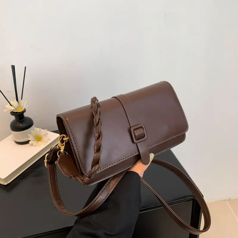 Black Braided Shoulder Messenger Bag for Women - Image 6