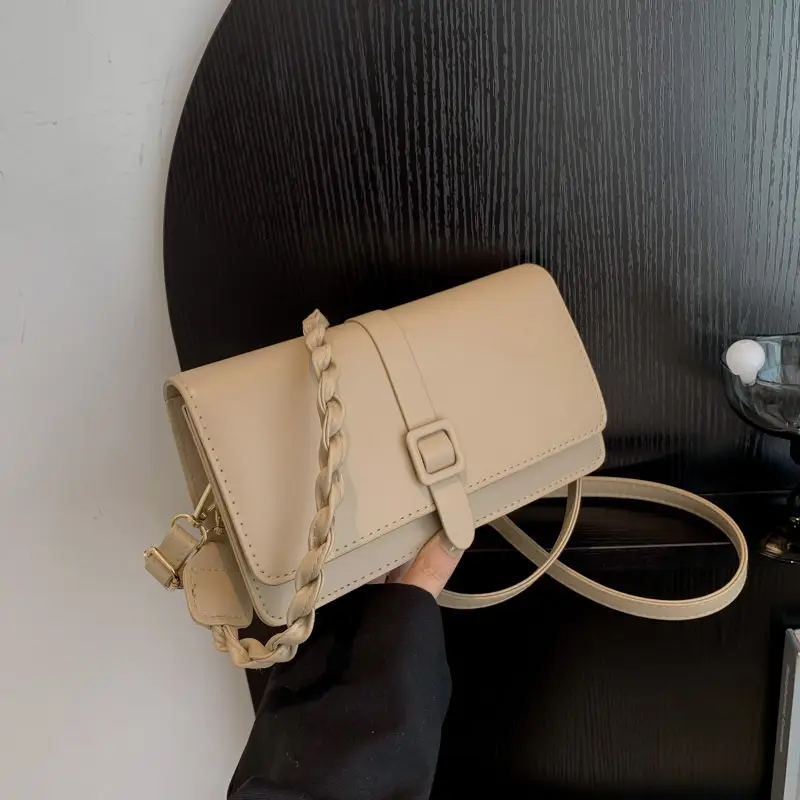 Black Braided Shoulder Messenger Bag for Women - Image 8