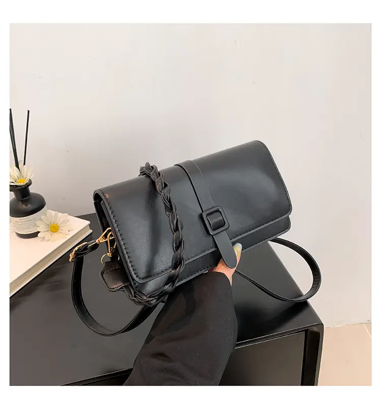 Black Braided Shoulder Messenger Bag for Women — feature 23