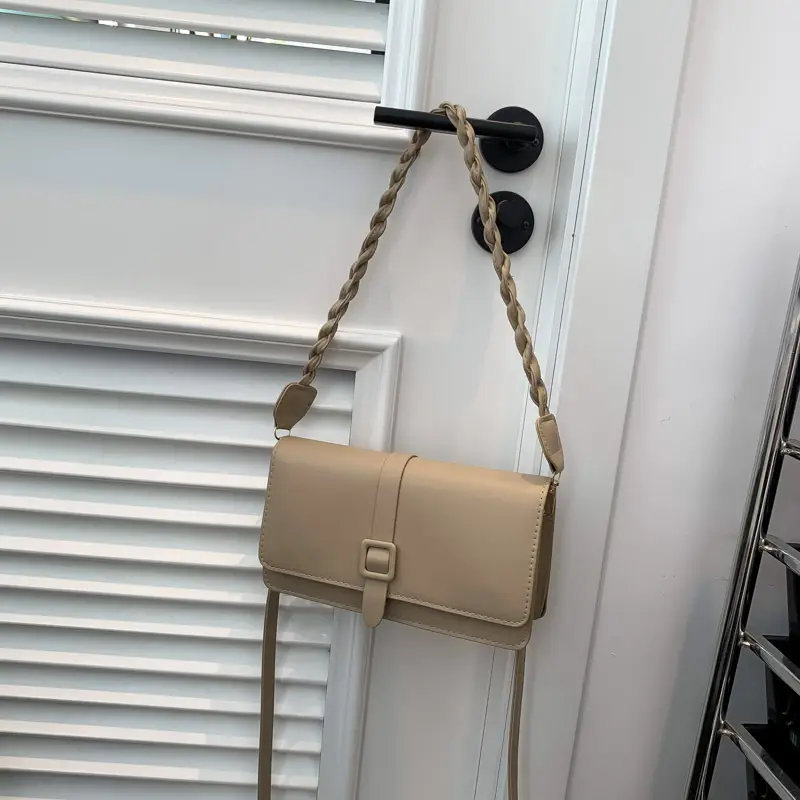 Black Braided Shoulder Messenger Bag for Women - Image 3