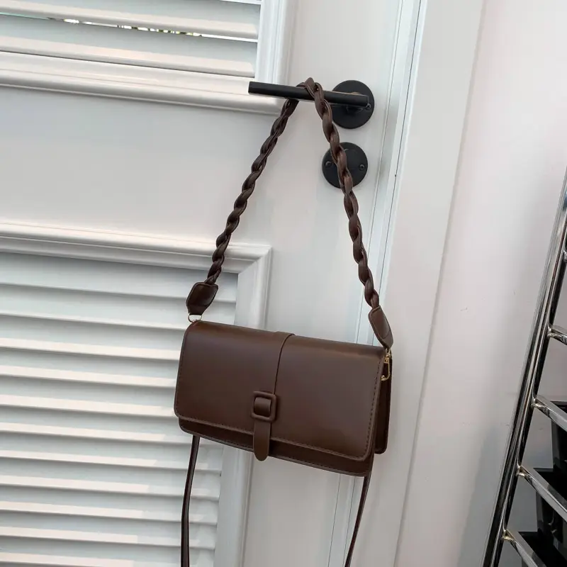 Black Braided Shoulder Messenger Bag for Women - Image 4