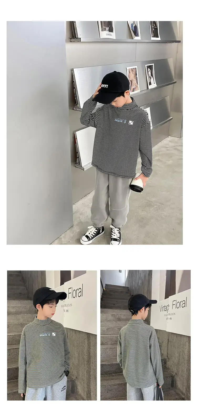 Haima Boys Striped Thermal Long Sleeve Shirt 25 AW — feature 12