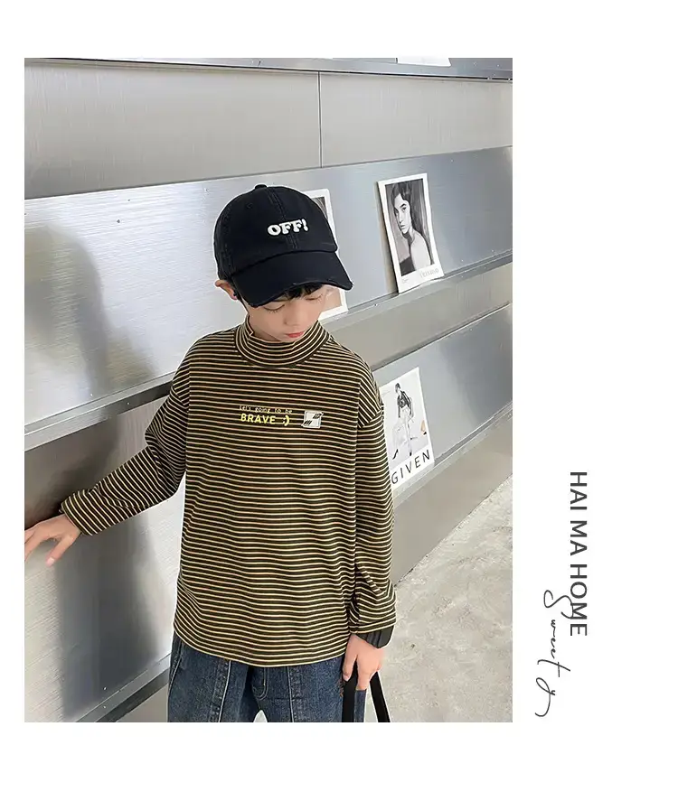 Haima Boys Striped Thermal Long Sleeve Shirt 25 AW — feature 13