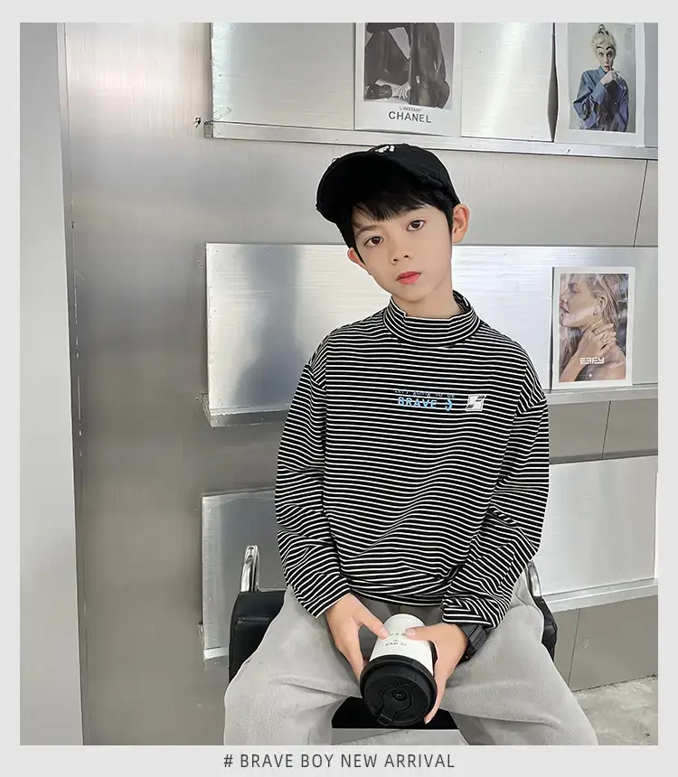 Haima Boys Striped Thermal Long Sleeve Shirt 25 AW — feature 2