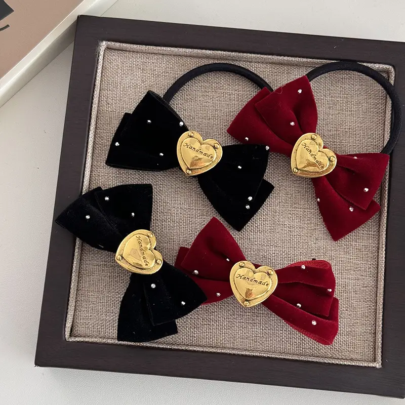 Sweet Heart Bow Hairpins for Women Red Black - Image 6