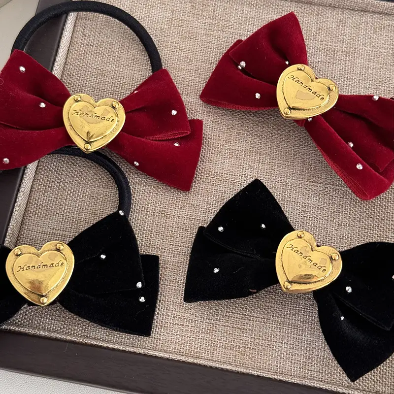 Sweet Heart Bow Hairpins for Women Red Black — feature 2