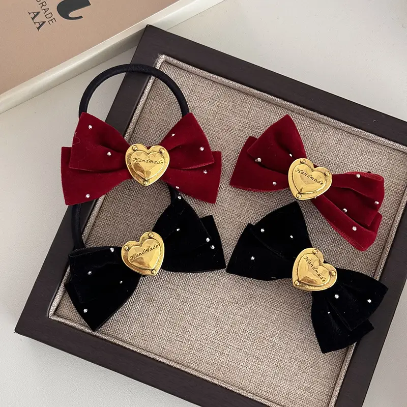 Sweet Heart Bow Hairpins for Women Red Black — feature 4