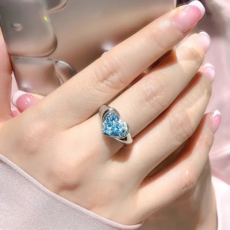 Heart Shaped Blue Diamond Necklace for Women - Image 4
