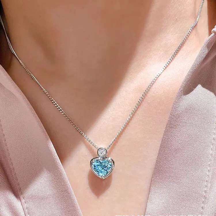 Heart Shaped Blue Diamond Necklace for Women - Image 5