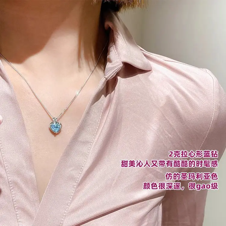 Heart Shaped Blue Diamond Necklace for Women - Image 6