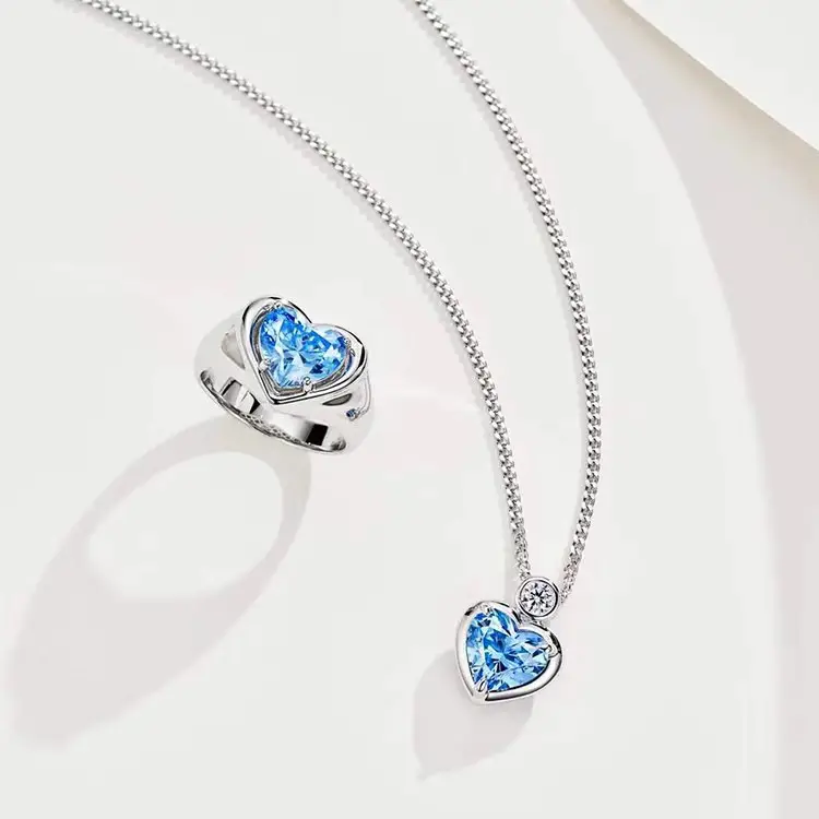 Heart Shaped Blue Diamond Necklace for Women — feature 7
