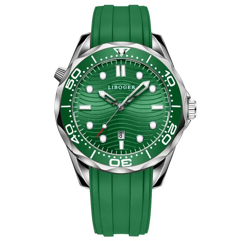 Men's Green Silicone Sports Watch with Calendar - Image 3