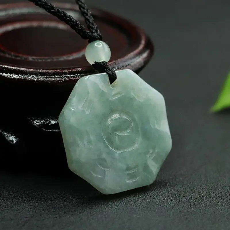 Natural Jade Burmese Pendant Necklace with Buried Design