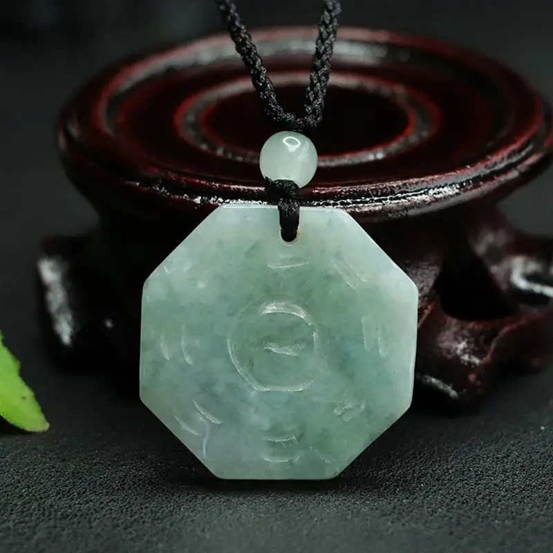 Natural Jade Burmese Pendant Necklace with Buried Design