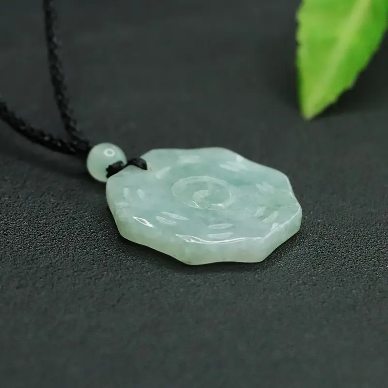 Natural Jade Burmese Pendant Necklace with Buried Design
