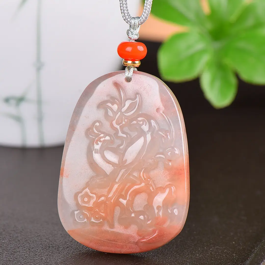 Jade Pendant Set with Orange Stones for Women - Image 3