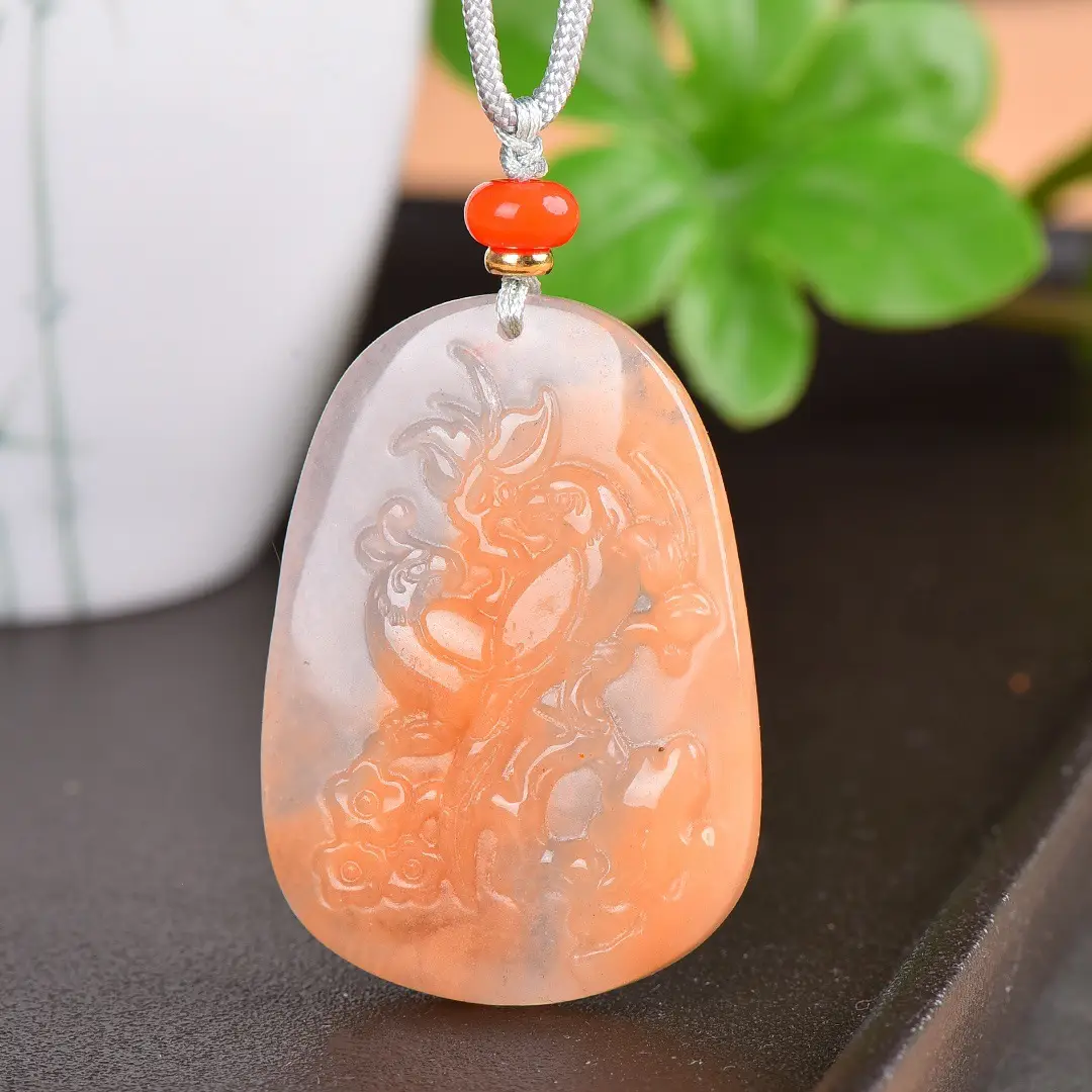 Jade Pendant Set with Orange Stones for Women - Image 4