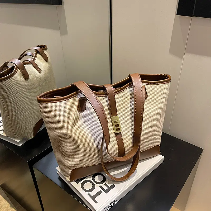Large Capacity Canvas Shoulder Bag Brown Brown - Image 6