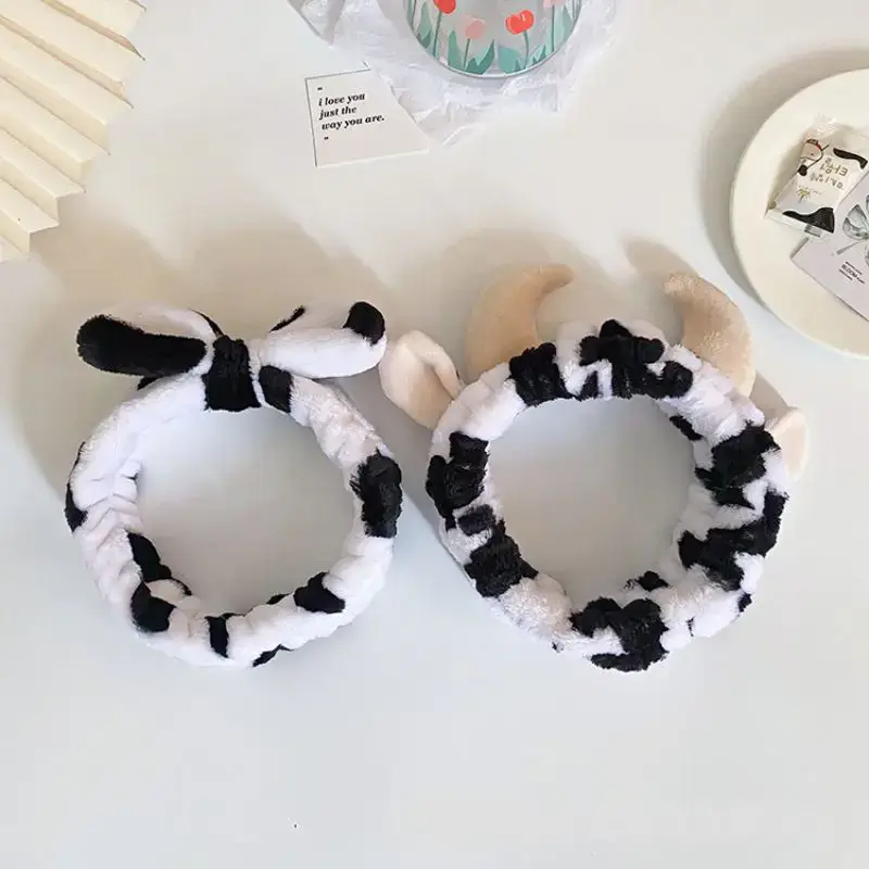 Plush Cow Horn Hair Bands Black White Cute Accessories - Image 6
