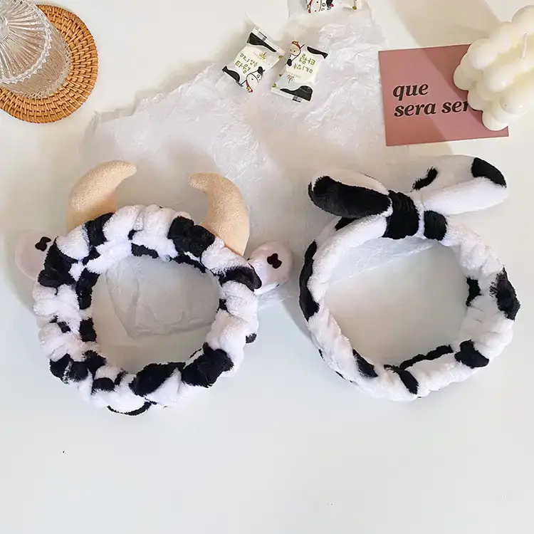 Plush Cow Horn Hair Bands Black White Cute Accessories — feature 1