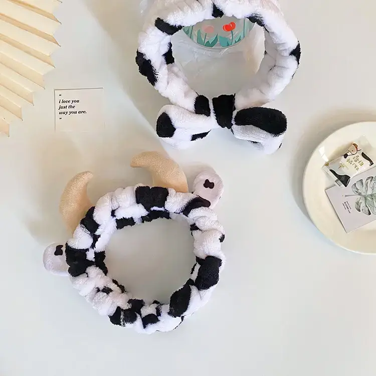 Plush Cow Horn Hair Bands Black White Cute Accessories — feature 2