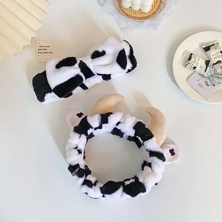 Plush Cow Horn Hair Bands Black White Cute Accessories — feature 5