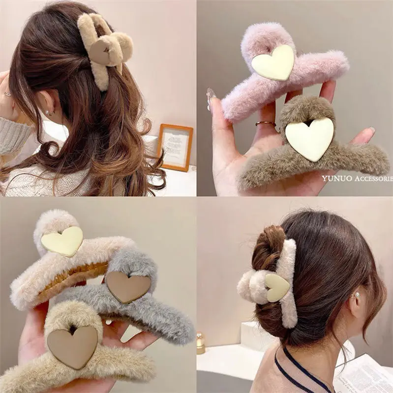 Plush Heart Hair Clips for Girls Autumn Winter - Image 8