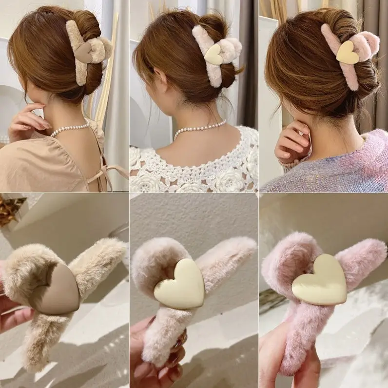 Plush Heart Hair Clips for Girls Autumn Winter - Image 9