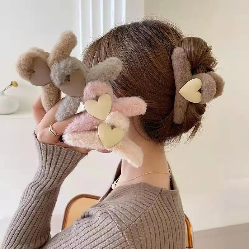 Plush Heart Hair Clips for Girls Autumn Winter — feature 6