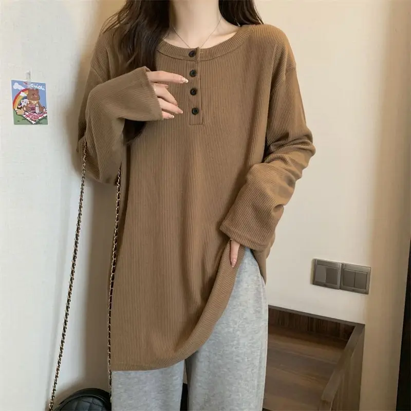 Women's Mid-Length Warm T-Shirt White Long Sleeve - Image 7